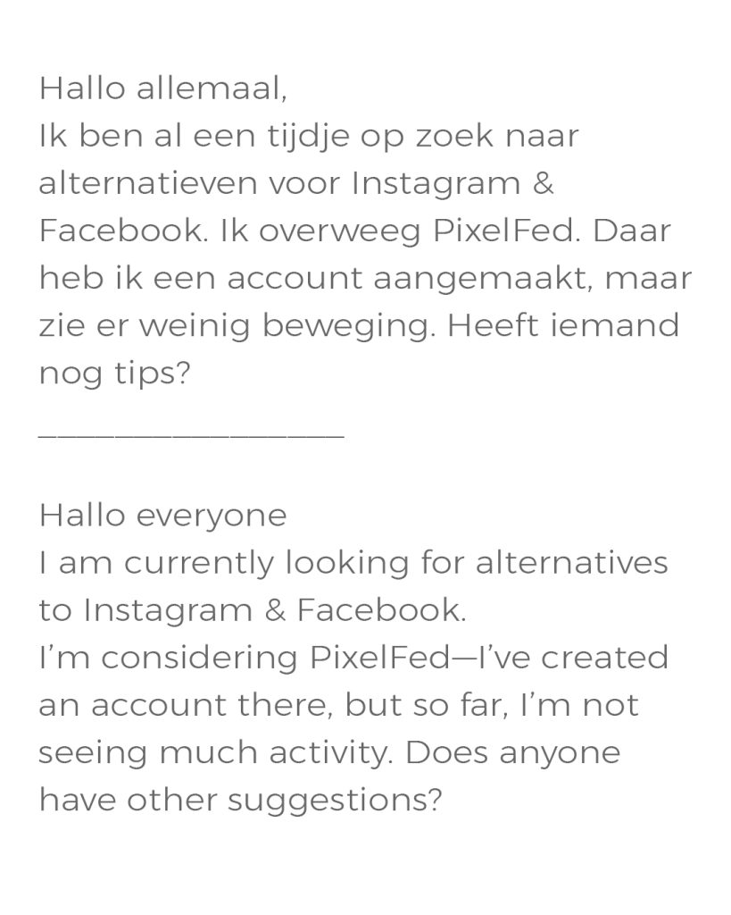 Alternatief / Alternative Instagram & Facebook?